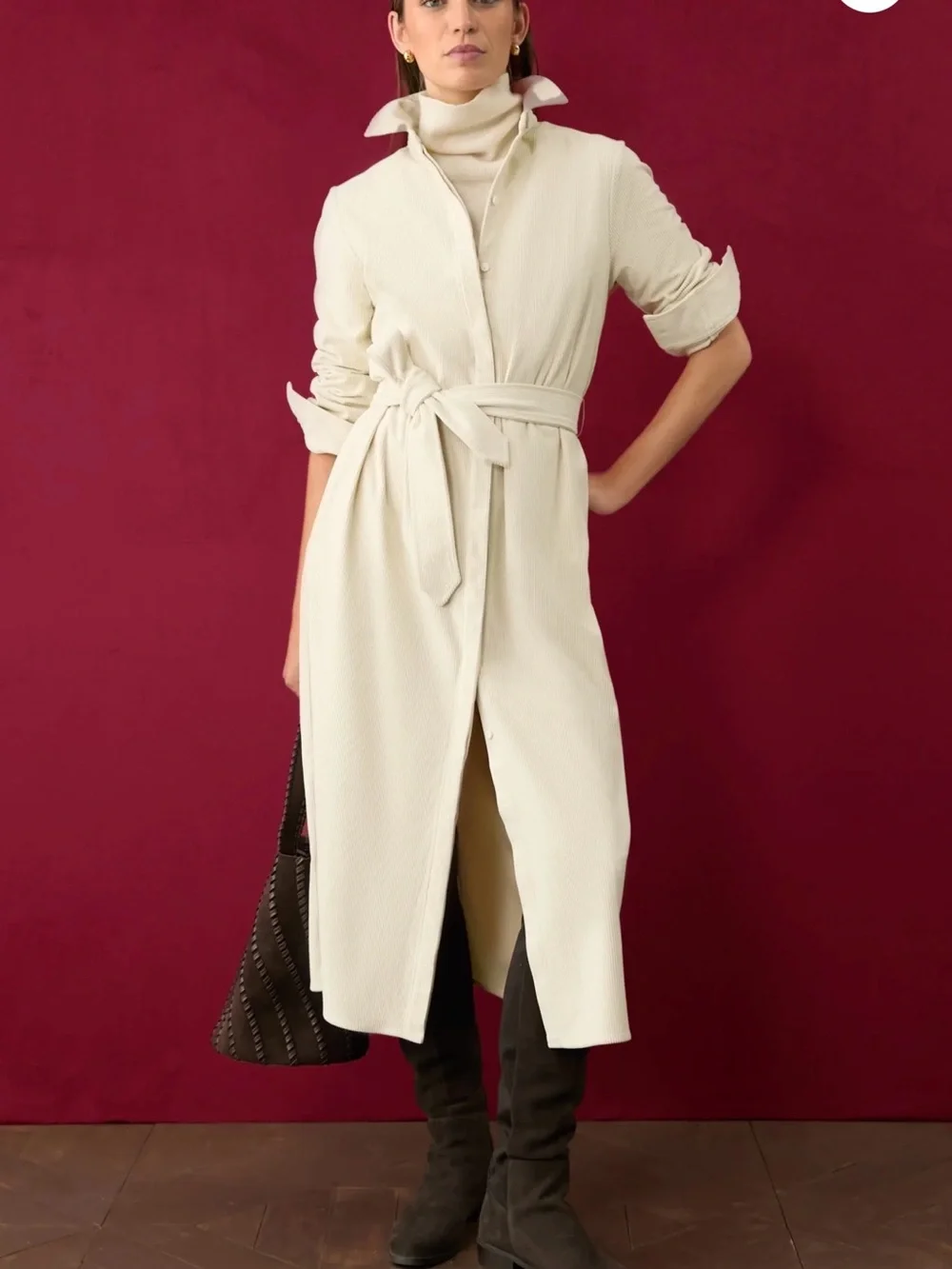 Tuckernuck Cream Corduroy Long-Sleeve Belted Midi Dress